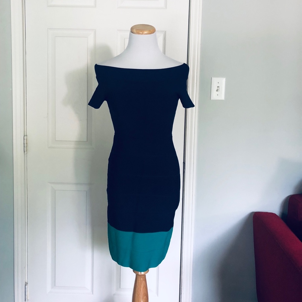 BCBG MaxAzria Bandage Wrap stretchy Off Shoulder